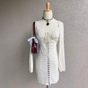 Princess Polly White Leopard Mini Dress Long Sleeve Size US 8 Glam Party